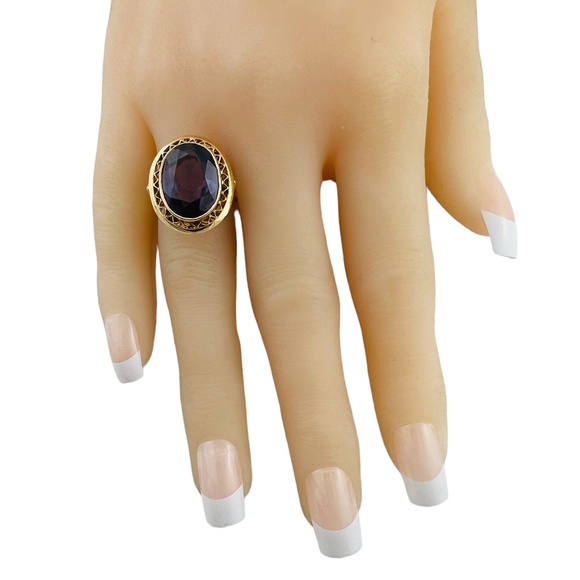 18K Yellow Gold Lab Created Oval Purple Sapphire Ring Size 7.25 #15673 - Picture 7 of 10